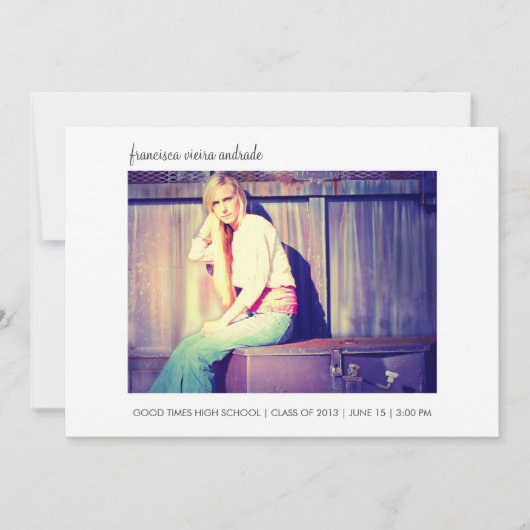 高等学校の写真の卒業2013の白のミニマリスト 案内状 (正面)