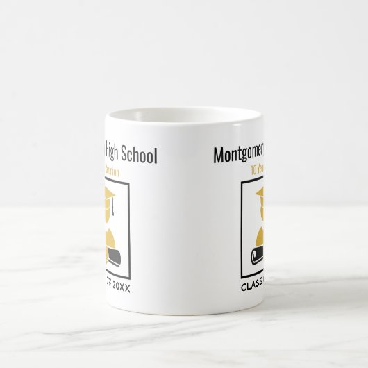 高等学校の懇親会のカスタムで黒い金ゴールド コーヒーマグカップ (中央)