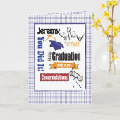 高等部はっきりした校ブルーモダン卒業 カード (黄色い花)