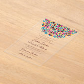 高級お洒落アイボリーフローラ縁どスタイル結婚s アクリル招待状 (レイダウン)