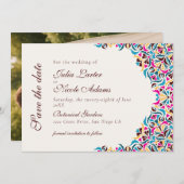 高級お洒落アイボリーフローラ縁どスタイル結婚s セーブザデート (正面/裏面)