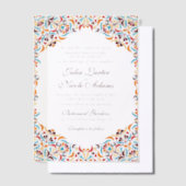 高級お洒落アイボリーフローラ縁どスタイル結婚s ベラム紙招待状 (オフセット)