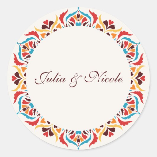 高級お洒落アイボリーフローラ縁どスタイル結婚s ラウンドシール (正面)