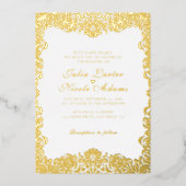 高級お洒落アイボリーフローラ縁どスタイル結婚s 箔招待状 (正面)