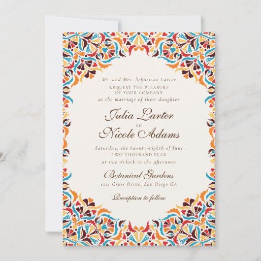 高級お洒落アイボリー縁ど写真結婚の 招待状 (正面)