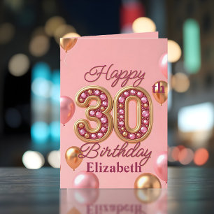 高級きらめく金ゴールドとピンク30歳の誕生日 カード
