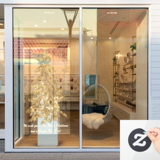 高級きらめく金ゴールドウォーターカラークリスマスツリー ウィンドウサイン (店舗窓)