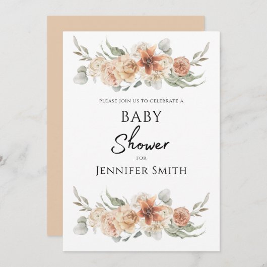 高級なエレガント桃色の花のベビーシャワー  セーブザデート (正面/裏面)