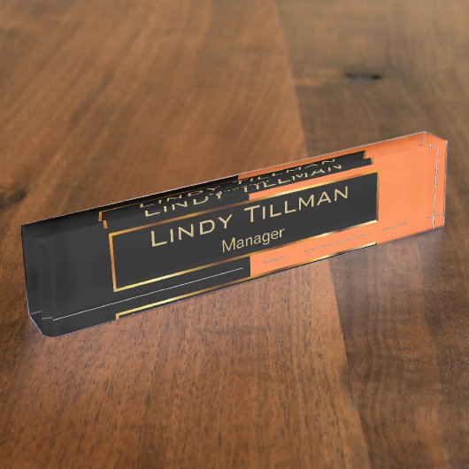 高級なオレンジおよび黒い デスクネームプレート (側面)