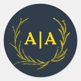 高級なコントラスト ミッドナイトブルー & ゴールドのモノグラム ラウンドシール