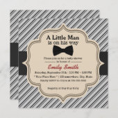 高級なストライプズボウタイリトルマンベビーシャワー 招待状 (正面/裏面)