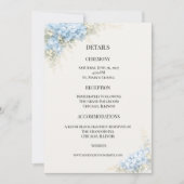 高級なダスティブルーのアジサイの結婚式詳細カード 招待状 (正面)