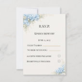 高級なダスティブルーのアジサイの結婚式 出欠カード (正面)