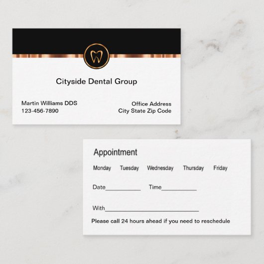 高級な歯科医オフィスアポイントメントカード新規 名刺 (正面/裏面)