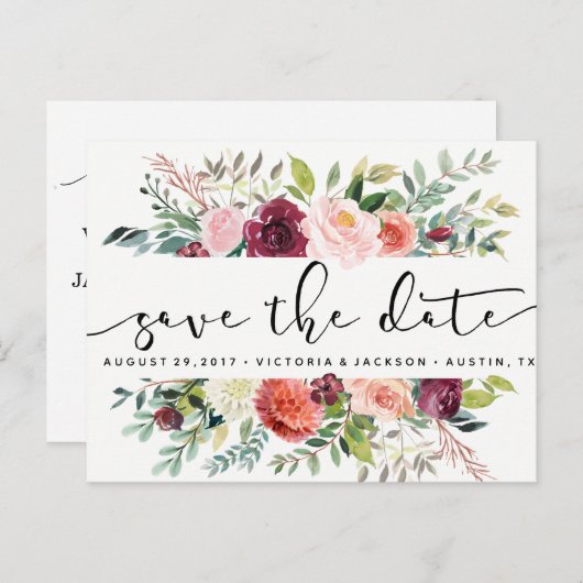 高級な水の色オータム結婚式の日付を保存 案内ポストカード (正面/裏面)