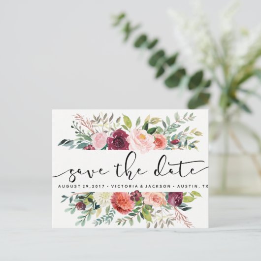 高級な水の色オータム結婚式の日付を保存 案内ポストカード (スタンド正面)