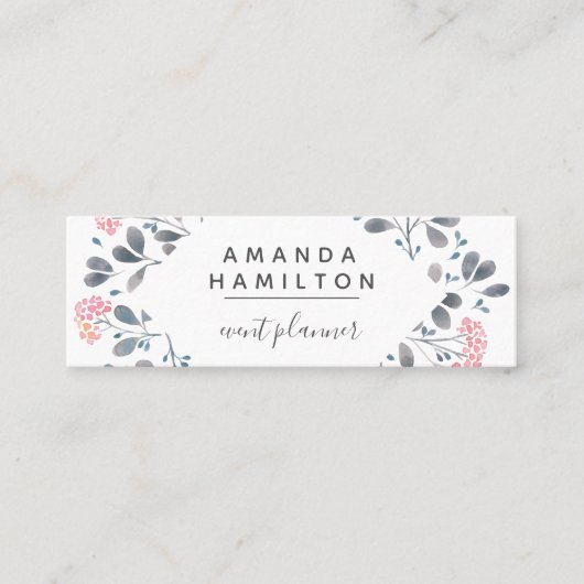 高級な水ガーリー彩の枠ブーケピンクグレー スキニー名刺 (正面)