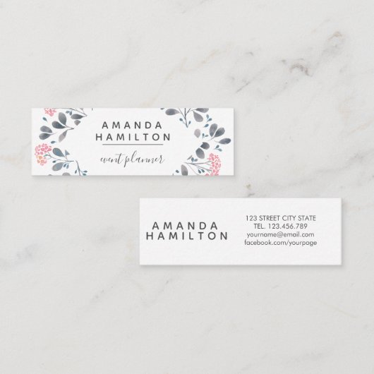 高級な水ガーリー彩の枠ブーケピンクグレー スキニー名刺 (正面/裏面)
