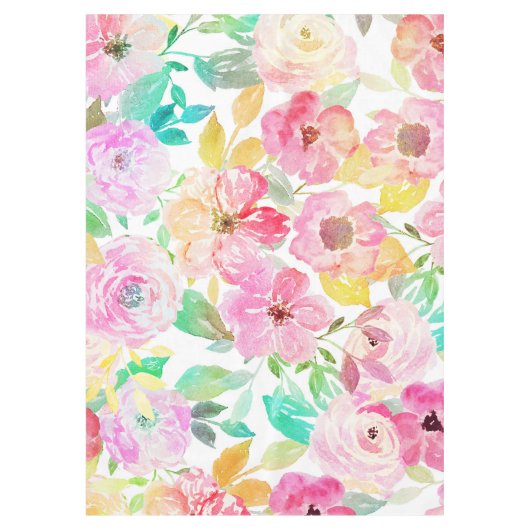 高級な水色の手絵を描のフローラデザイン テーブルクロス (正面)