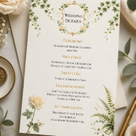 高級な秘密の庭の結婚式詳細カード
