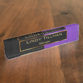 高級な紫色および黒い デスクネームプレート (側面)