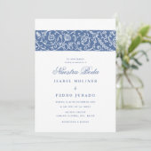 高級な花柄の青いNuestra Boda スペインの結婚式 招待状 (スタンド正面)