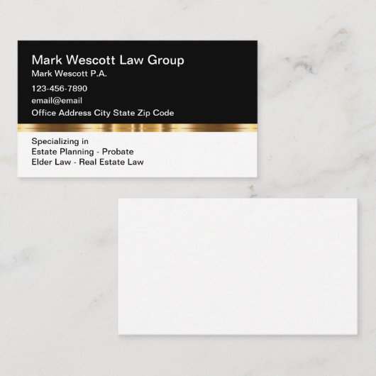 高級な遺言検認および不動産計画弁護士 名刺 (正面/裏面)