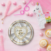 高級な金ゴールドとサテン・ホワイ結婚トのまたは記念日 ペーパープレート (パーティー)