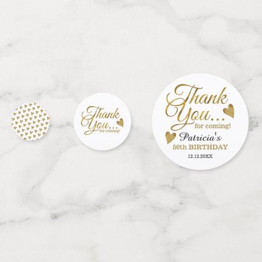 高級な金ゴールド50th誕生日ありがとう コンフェッティ (裏面)