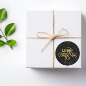 高級な黒と金のメリークリスマスラウンドステッカー ラウンドシール