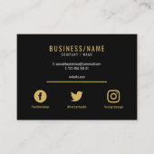 高級はっきりしたブラックと金ゴールドのソーシャルメディアのアイコン 名刺 (正面)