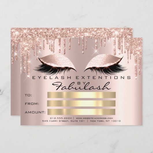 高級まばたきバラ金ゴールドメイクアップ証明書ギフト 招待状 (正面/裏面)