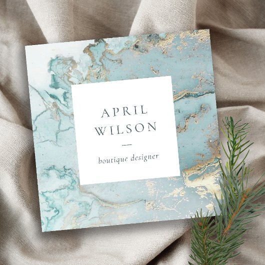 高級アエレガントアクアデュスキーブルー金ゴールドアゲイトGEODE SQ スクエア名刺