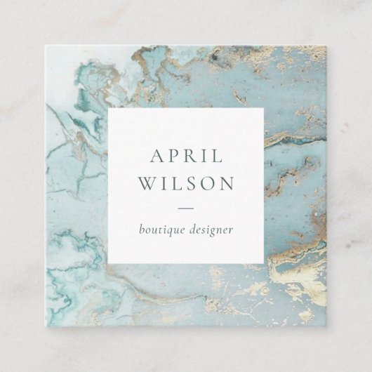 高級アエレガントアクアデュスキーブルー金ゴールドアゲイトGEODE SQ スクエア名刺 (正面)