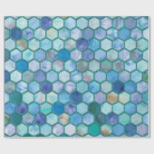 高級アクアブルーハニカムパターン ラッピングペーパー (フラット)