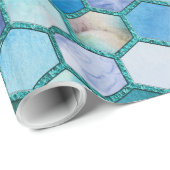 高級アクアブルーハニカムパターン ラッピングペーパー (ロールコーナー)