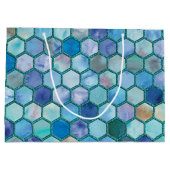 高級アクアブルーハニカムパターン ラージペーパーバッグ (裏面)