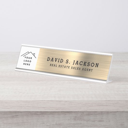 高級エグゼクモダンティブ金ゴールドプロフェッショナル デスクネームプレート (正面)