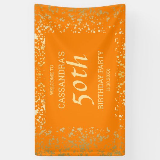 高級エジプト金ゴールドふりかけオレンジ誕生日 横断幕 (縦)