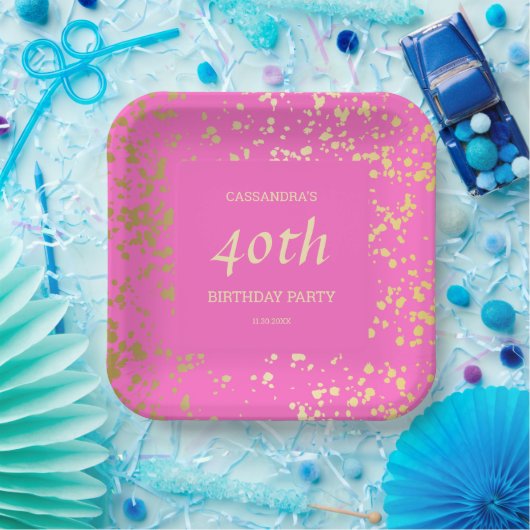 高級エジプト金ゴールドふりかけピンク誕生日 ペーパープレート (パーティー)