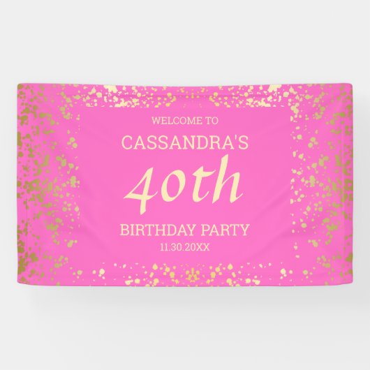 高級エジプト金ゴールドふりかけピンク誕生日 横断幕 (横)