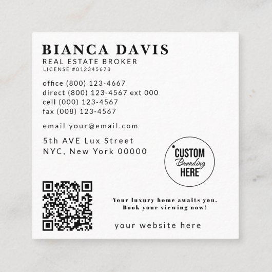 高級エテ実在ートビジネスロゴ写真QRコード スクエア名刺 (裏面)