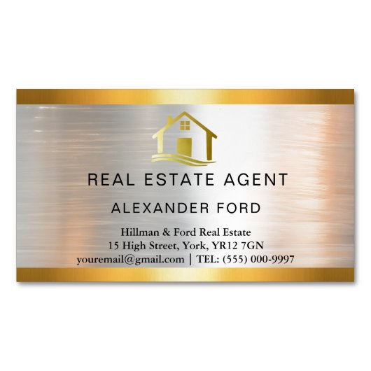 高級エテ実在ート剤シルバーメタリック金ゴールド マグネット名刺 (正面)