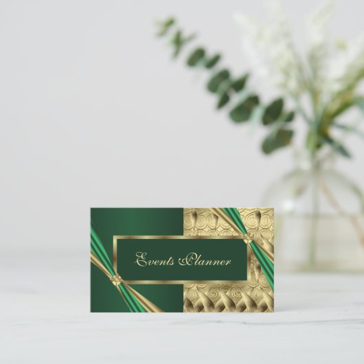 高級エメユニークラルドと金ゴールド幾何学模様 名刺 (スタンド正面)