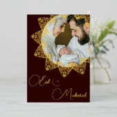 高級エレガントイスラム曼荼羅Eid Mubarak写真 箔シーズンカード (立ち正面)