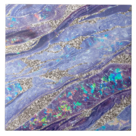 高級エレガントオパール大理石パープルシルバーグリッター タイル