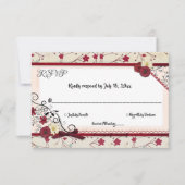 高級エレガントカントリーブルゴーニュフローラ結婚ズ 出欠カード (正面)