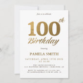 高級エレガントクラシックフェイク金ゴールド100歳の誕生日 招待状 (正面)