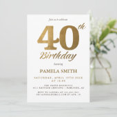 高級エレガントクラシックフェイク金ゴールド40歳の誕生日 招待状 (スタンド正面)