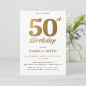 高級エレガントクラシックフェイク金ゴールド50歳の誕生日 招待状 (スタンド正面)
